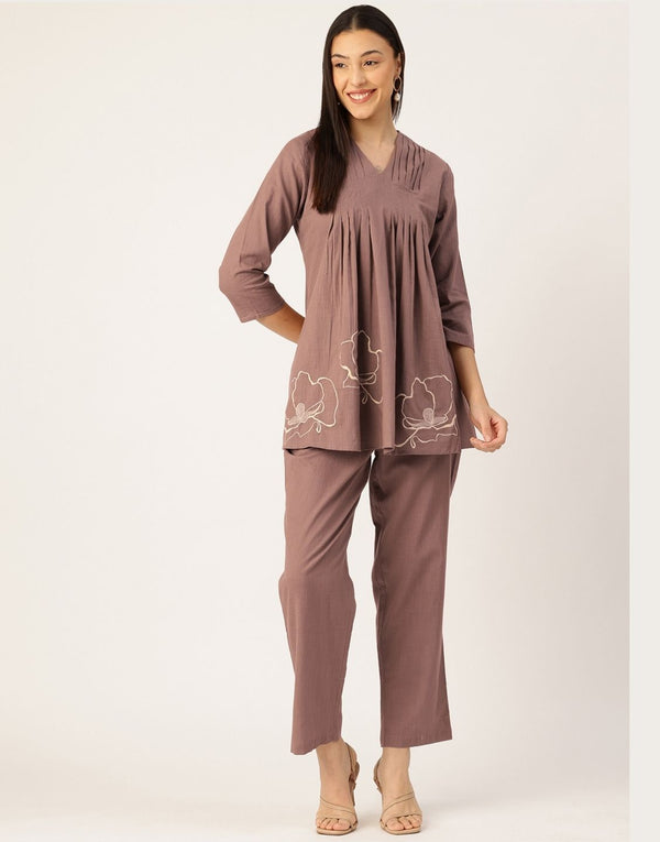 VAAYU BROWN EMBROIDERED CO-ORD SET