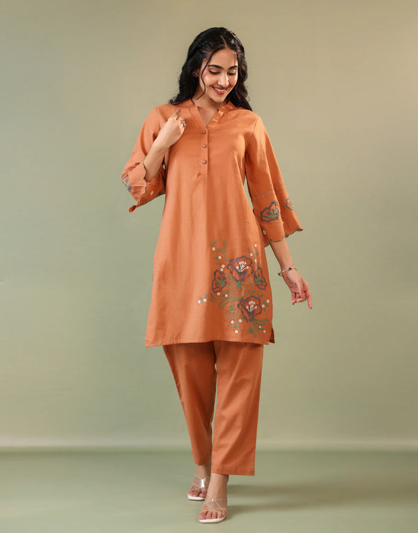 VARDHA RUST EMBOIDERED CO-ORD SET