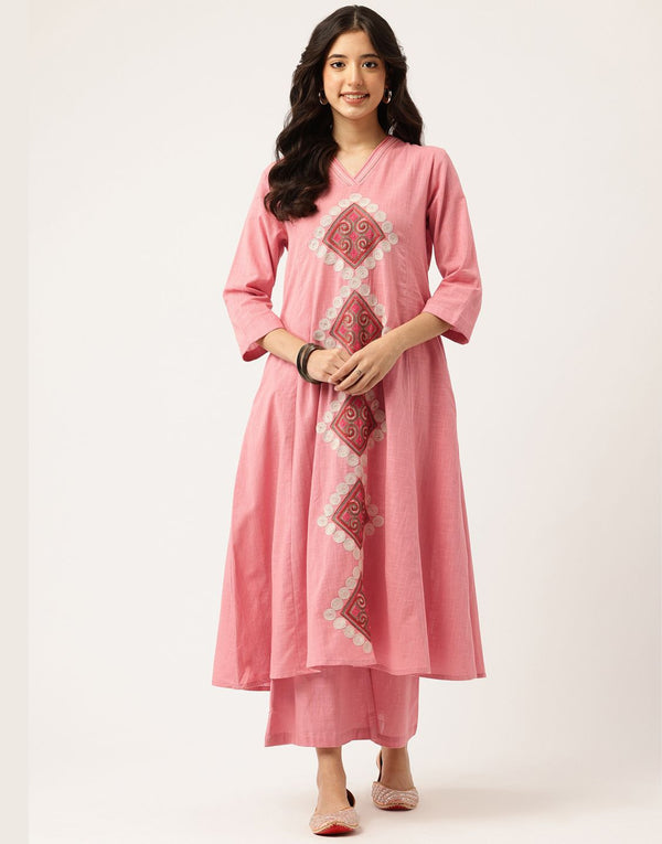 YAMIKA PINK PATCH EMBROIDERED KURTA SET