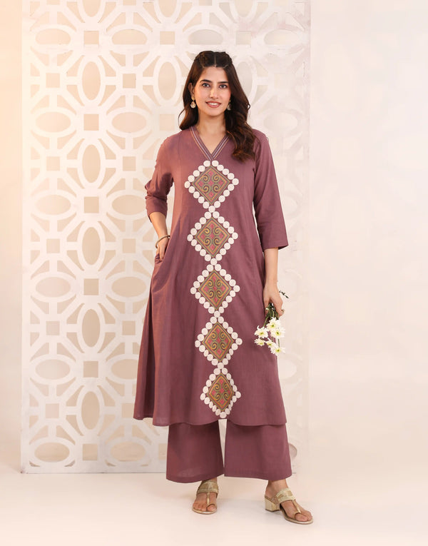 YAMIKA PURPLE PATCH EMBROIDERED KURTA SET