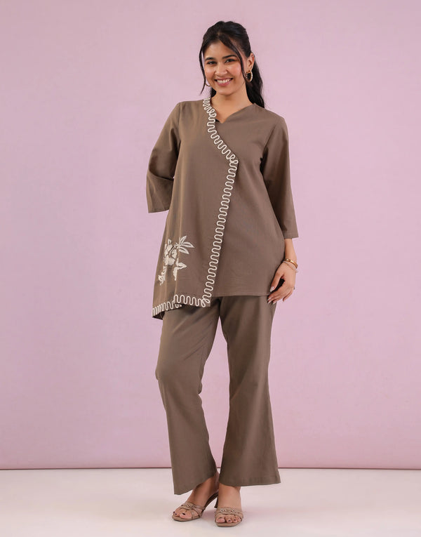 ZAHRA GREY EMBROIDERED CO-ORD SET