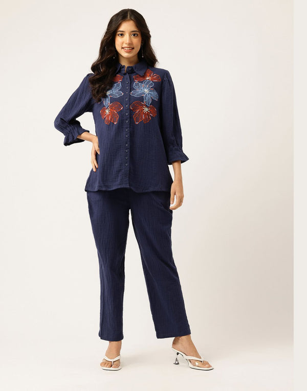 ZOE BLUE EMBROIDERED CO-ORD