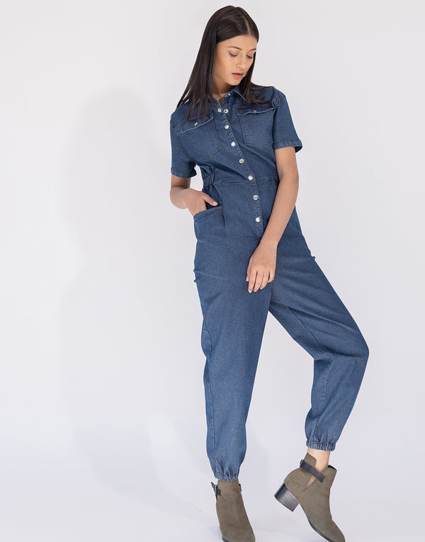 Rebecca Denim full length elasticated jumpsuit