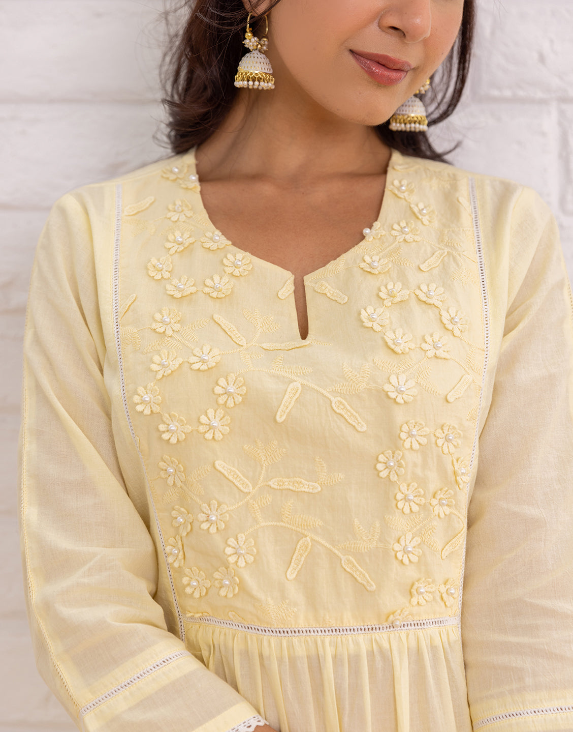 Moti phool kurta set with dupatta yellow from Studio Misri