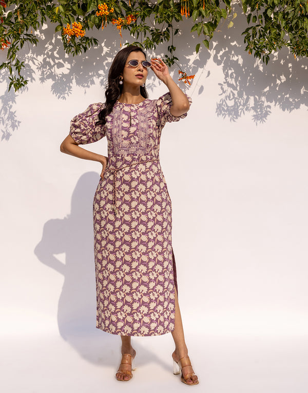 Zurich Midi Dress (Purple Print)