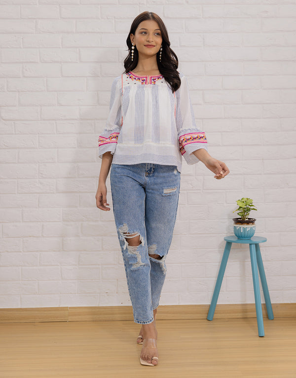 Belle embroidered stripes top